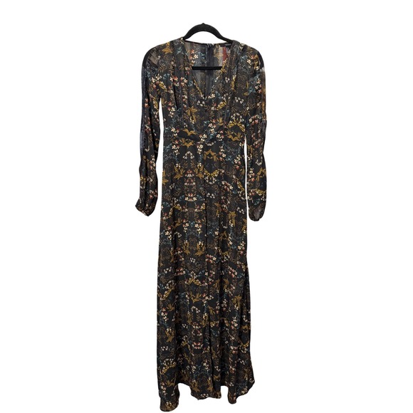 Fairy Whimsigoth S Sheer Black Floral Maxi Romper Dress Lace Ethereal Festival - Picture 2 of 11